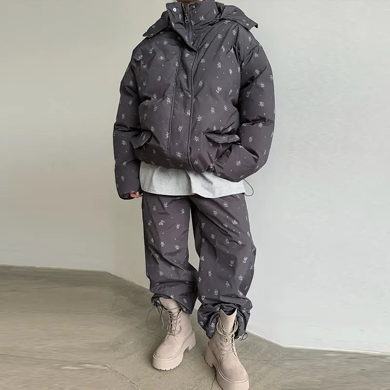 Women’s Chic Striped Hooded Puffer Co-ord Set
