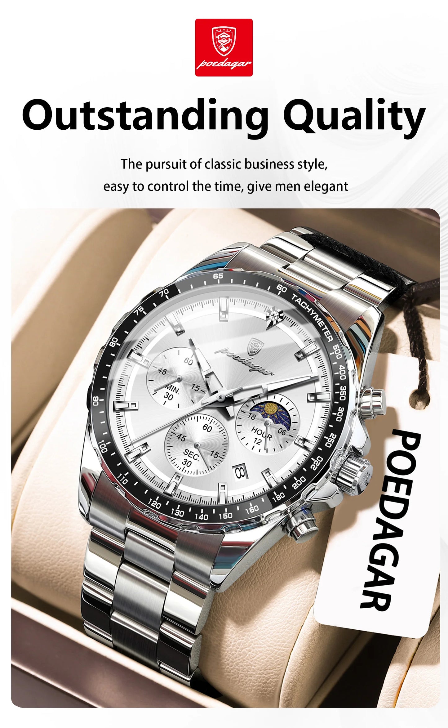 Men’s POEDAGAR Waterproof Stainless Steel Watch