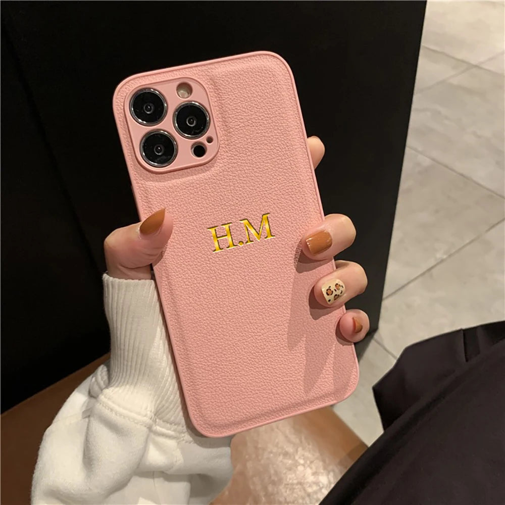 Personalised PU Leather Phone Case for iPhone – Custom Initials