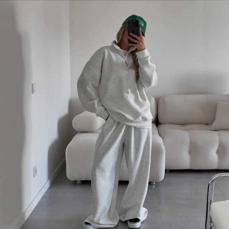 SITMCF Women’s Oversized Zip Sweatshirt & Joggers Set