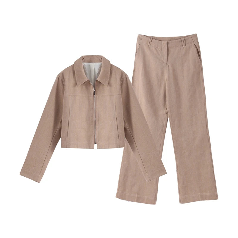 Women’s Cotton Linen Cropped Top & Trouser Set