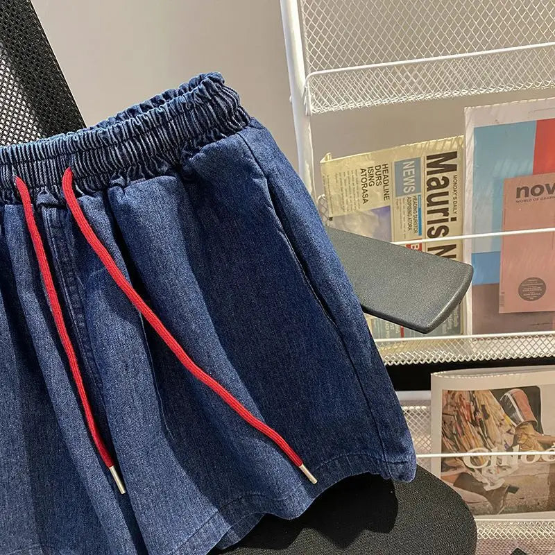 Women’s Denim-Effect Shirt & Shorts Set