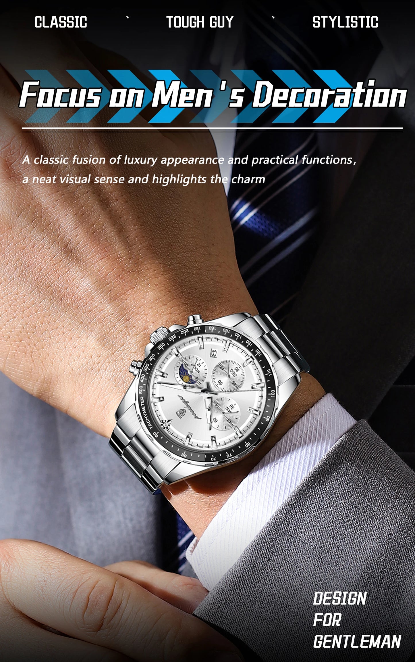 Men’s POEDAGAR Waterproof Stainless Steel Watch