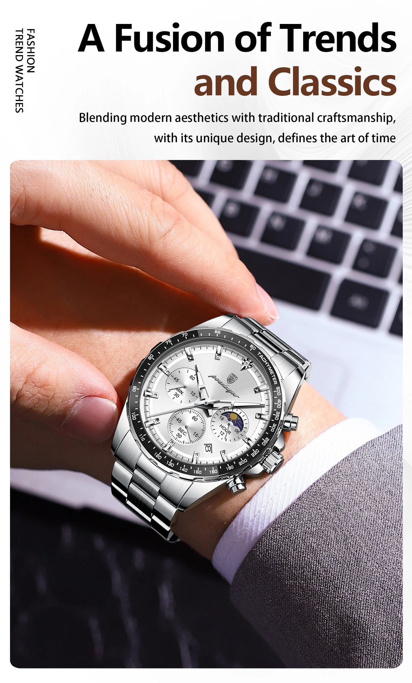 Men’s POEDAGAR Waterproof Stainless Steel Watch