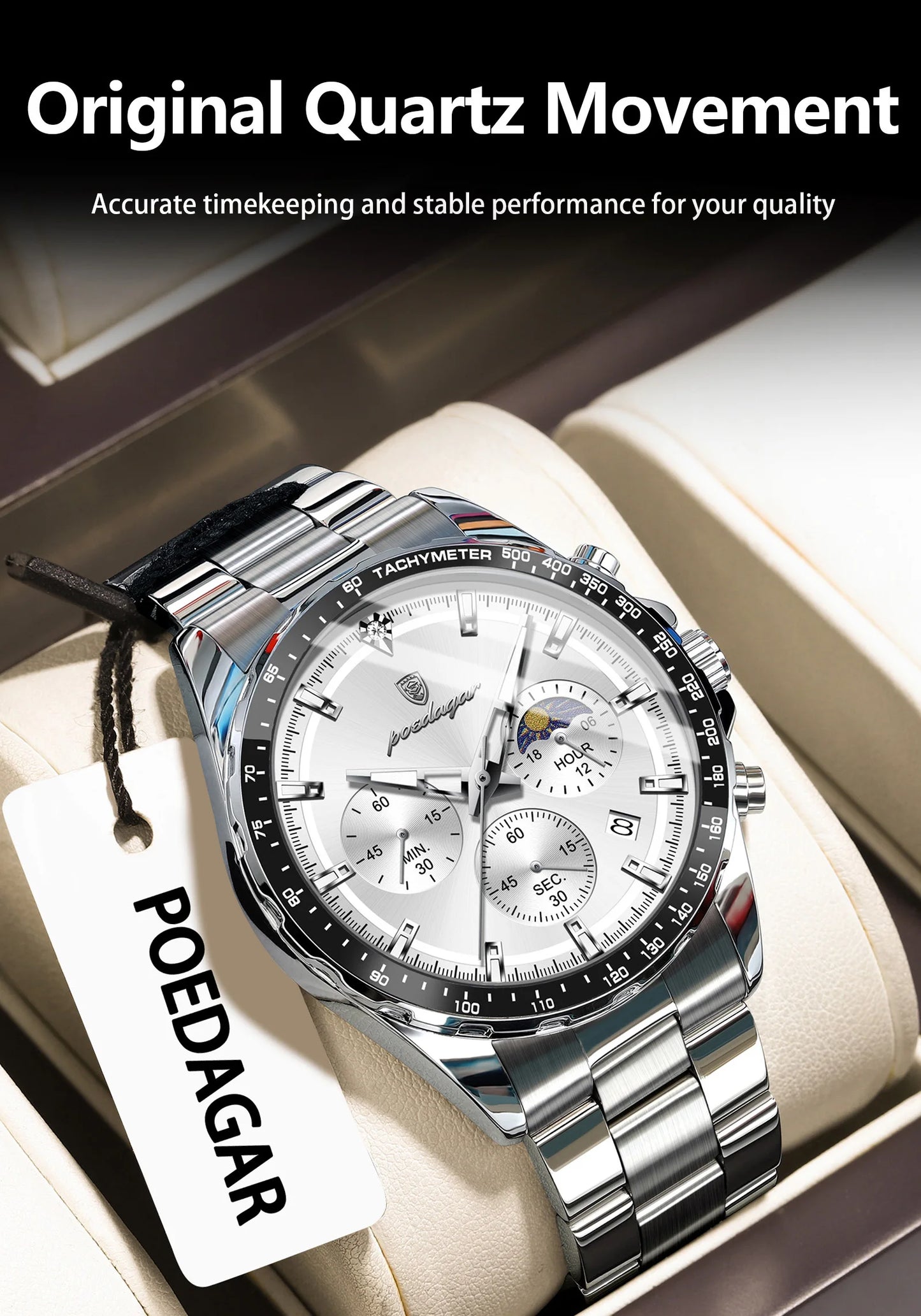 Men’s POEDAGAR Waterproof Stainless Steel Watch