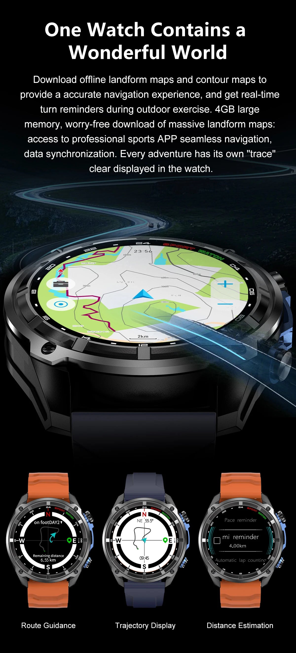 ALM Explorer Pro GPS Smartwatch – Offline Maps, 4GB Storage & 50M Waterproof
