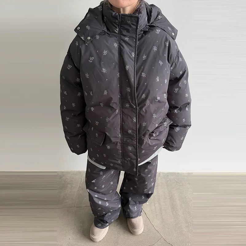 Women’s Chic Striped Hooded Puffer Co-ord Set