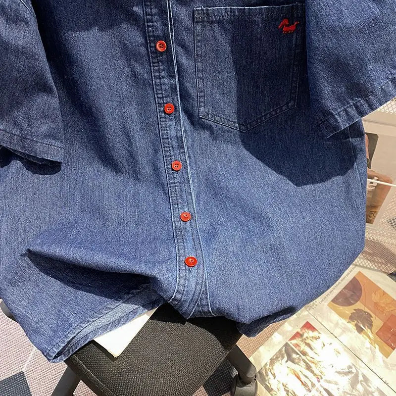 Women’s Denim-Effect Shirt & Shorts Set