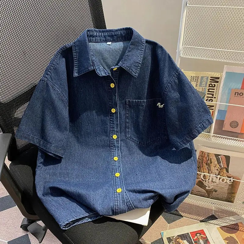 Women’s Denim-Effect Shirt & Shorts Set