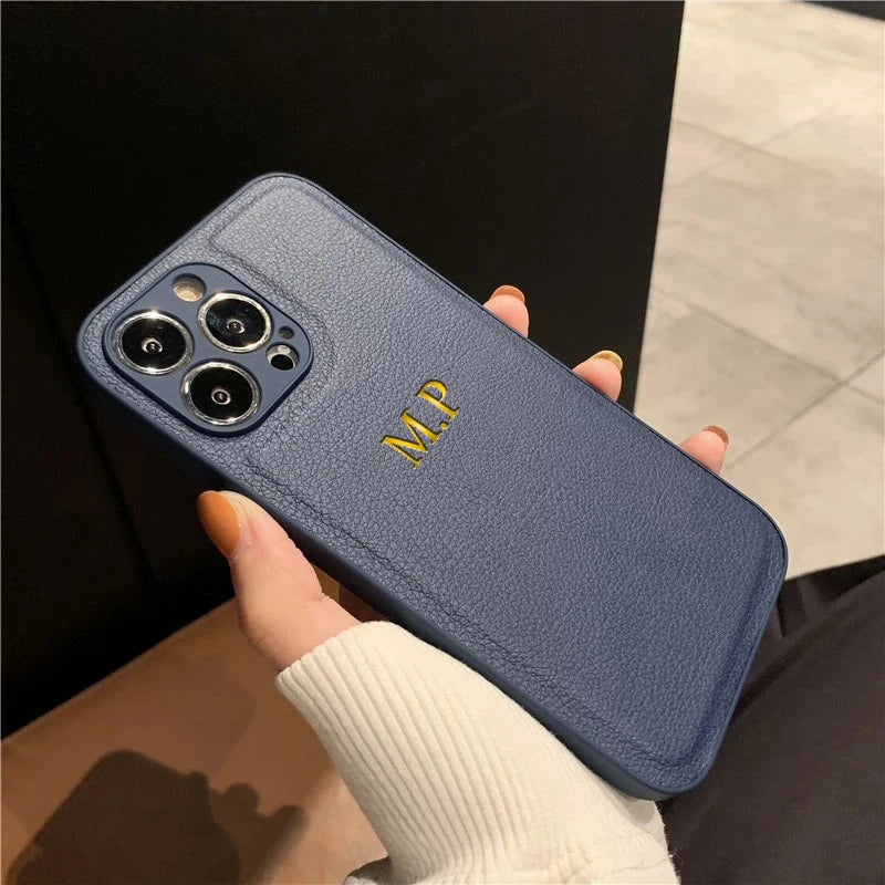 Personalised PU Leather Phone Case for iPhone – Custom Initials