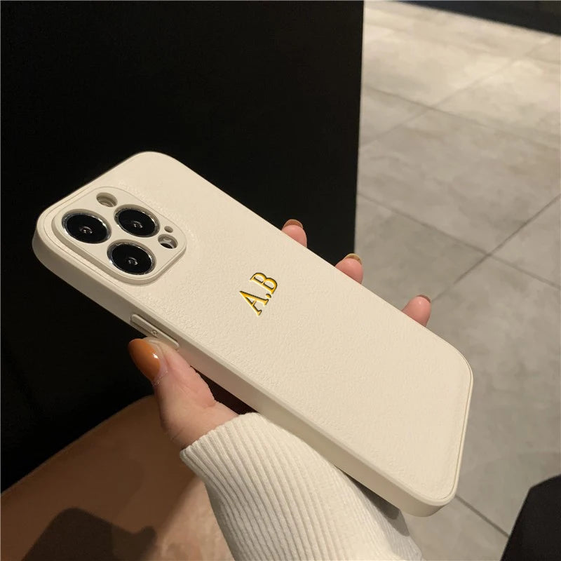 Personalised PU Leather Phone Case for iPhone – Custom Initials
