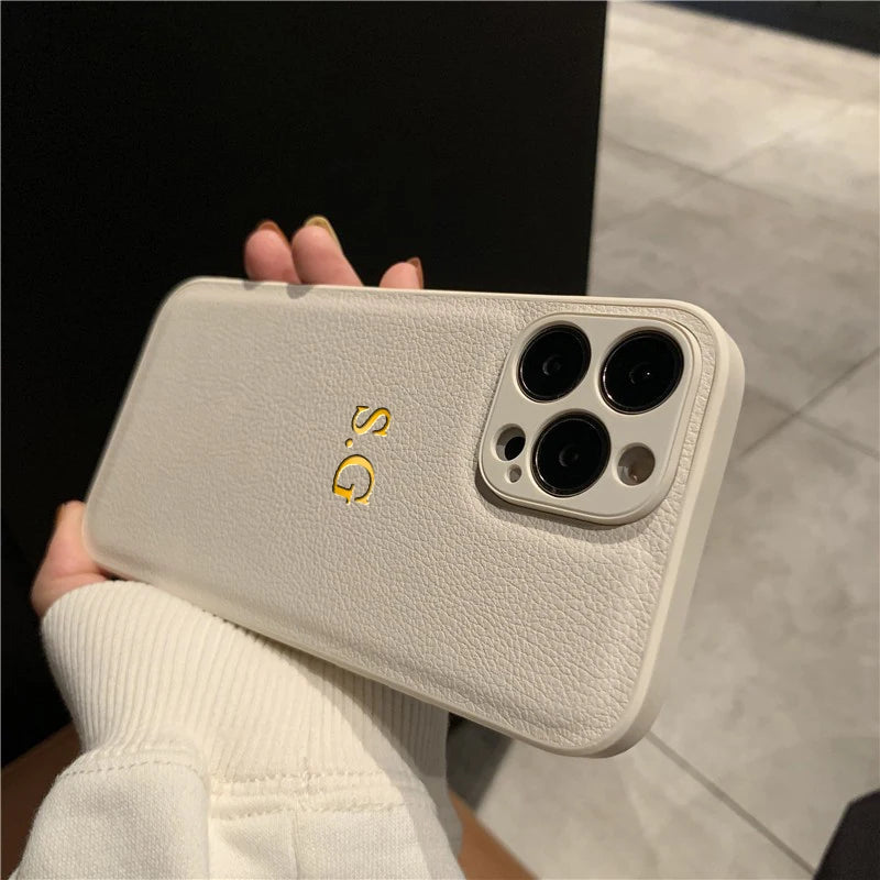 Personalised PU Leather Phone Case for iPhone – Custom Initials
