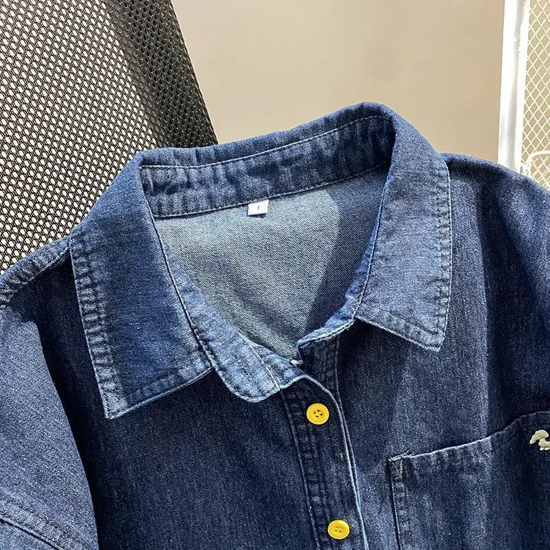 Women’s Denim-Effect Shirt & Shorts Set
