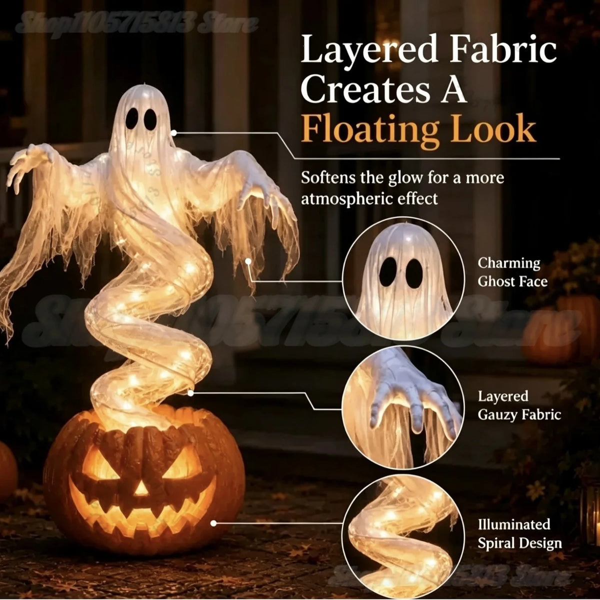 Swirling Ghost Pumpkin Yard Lamp,LED Halloween Floor Garden Light  | Lighted Outdoor Ghost Pumpkin Decor for Halloween