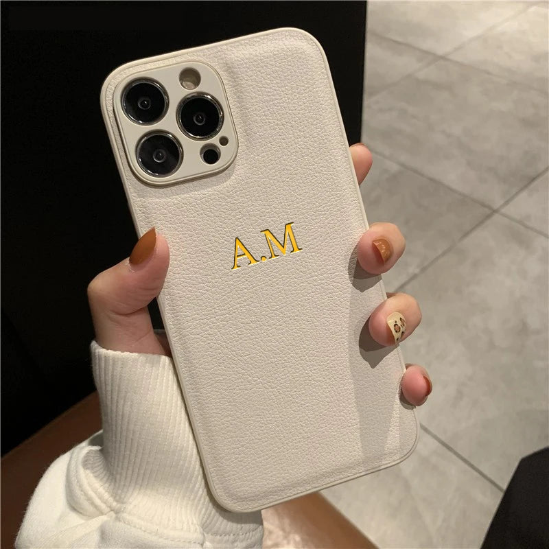 Personalised PU Leather Phone Case for iPhone – Custom Initials
