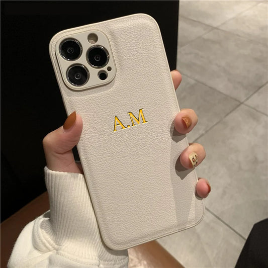 Personalised PU Leather Phone Case for iPhone – Custom Initials