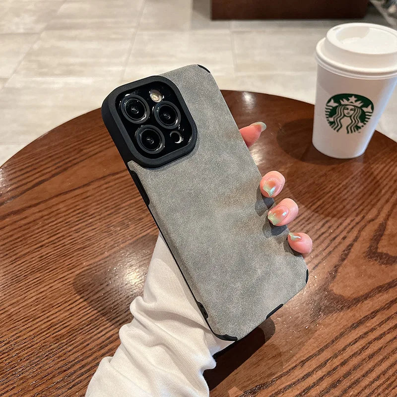 Matte Leather-Effect Silicone Phone Case for iPhone