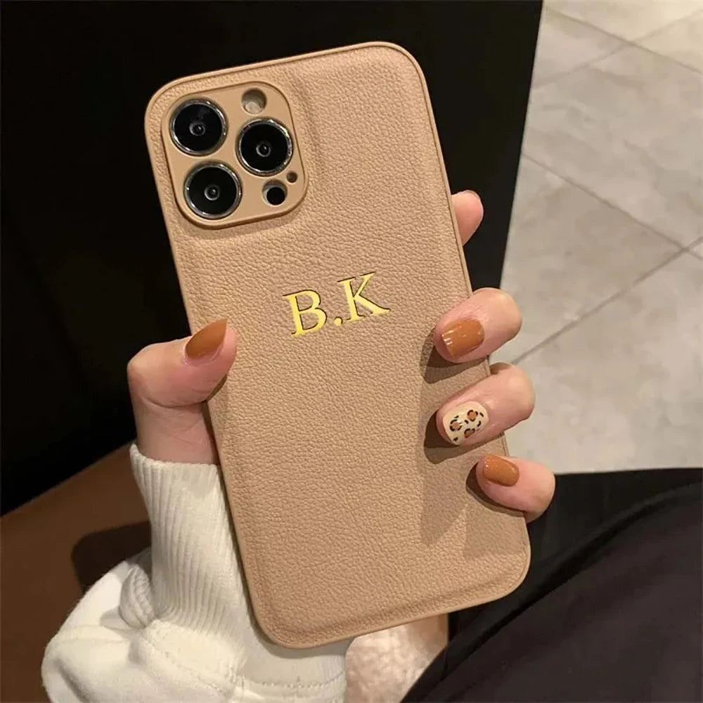 Personalised PU Leather Phone Case for iPhone – Custom Initials
