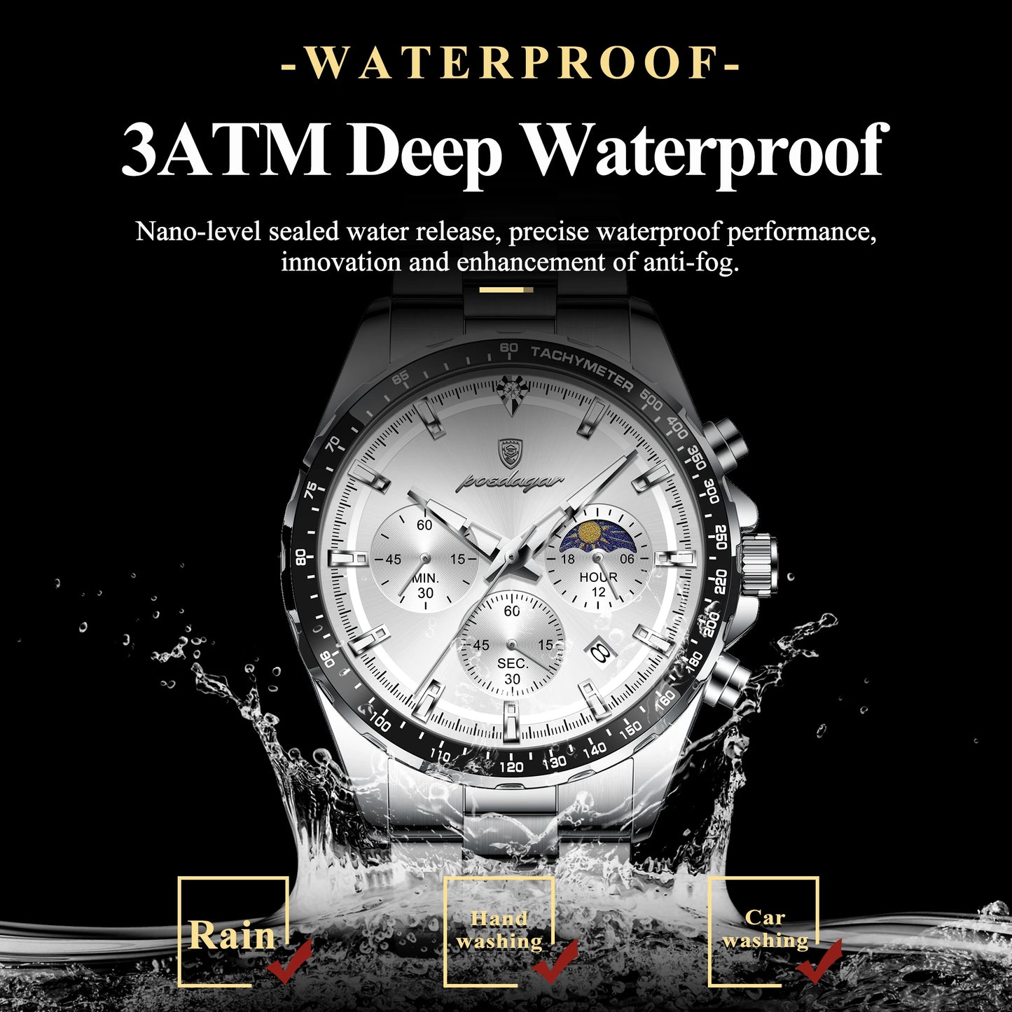 Men’s POEDAGAR Waterproof Stainless Steel Watch