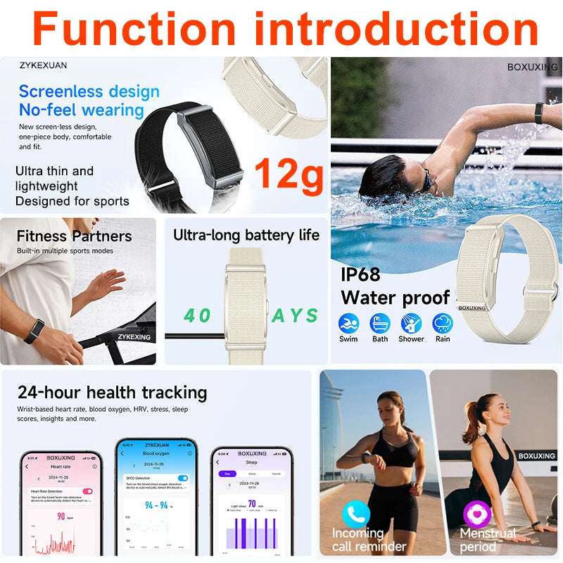 BOXUXING Screen-Free Fitness & Health Tracking Smart Wristband