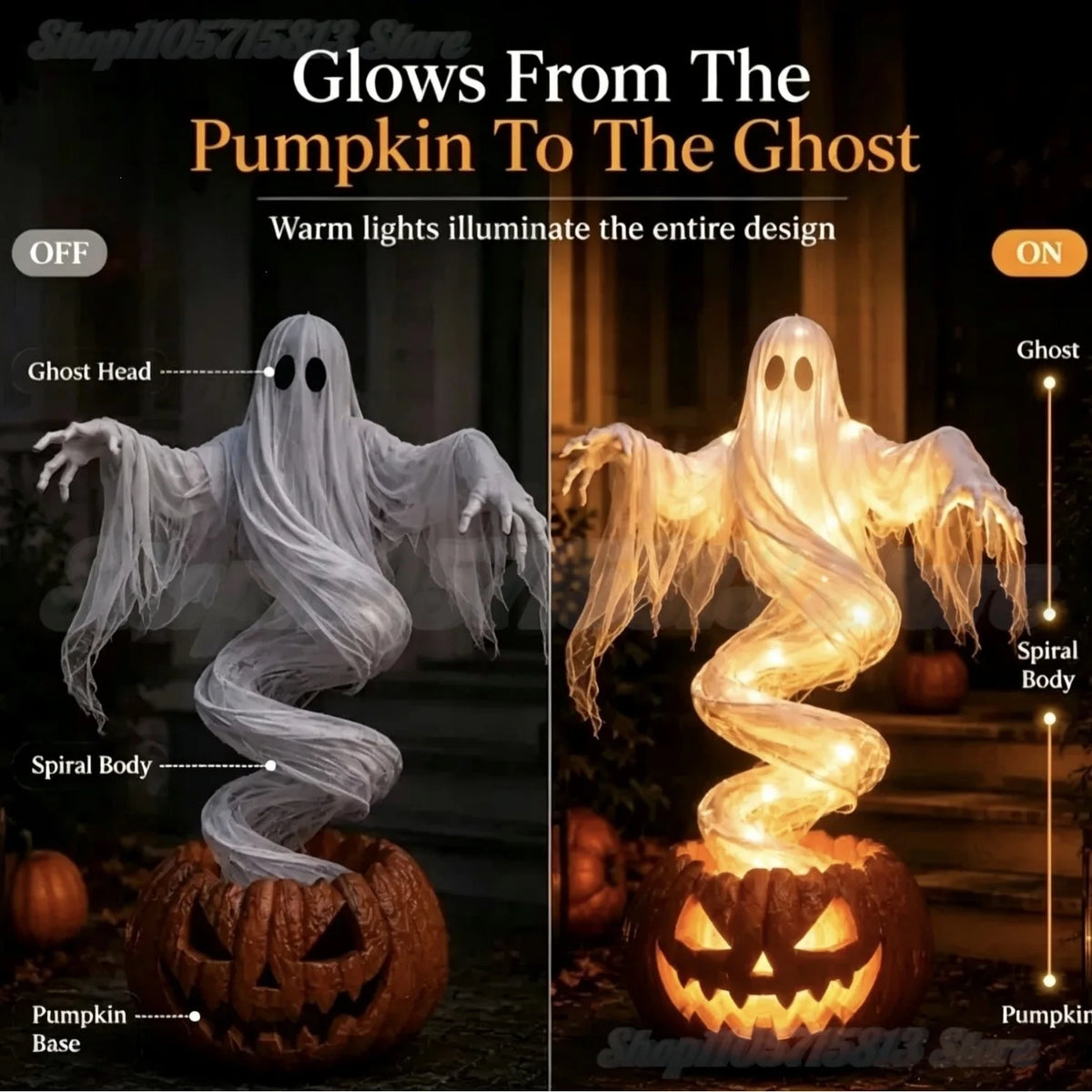 Swirling Ghost Pumpkin Yard Lamp,LED Halloween Floor Garden Light  | Lighted Outdoor Ghost Pumpkin Decor for Halloween