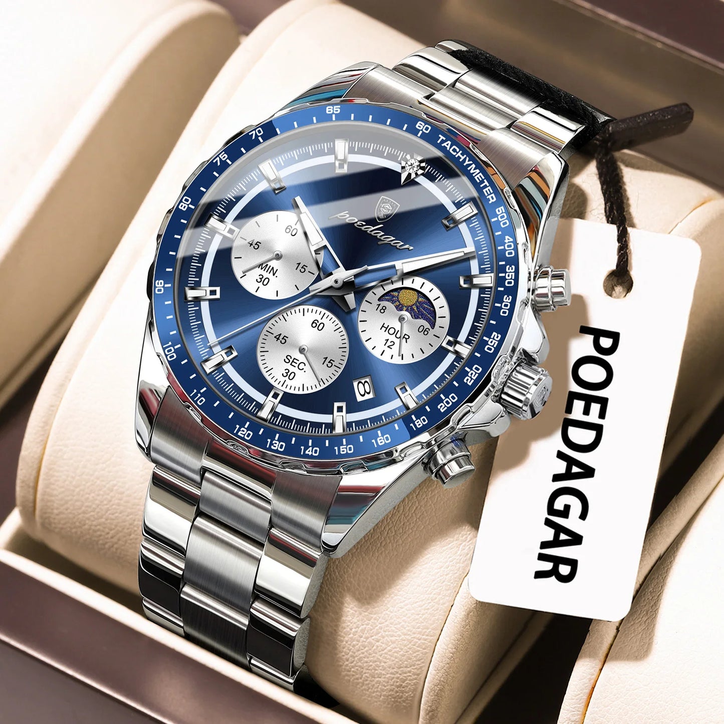 Men’s POEDAGAR Waterproof Stainless Steel Watch