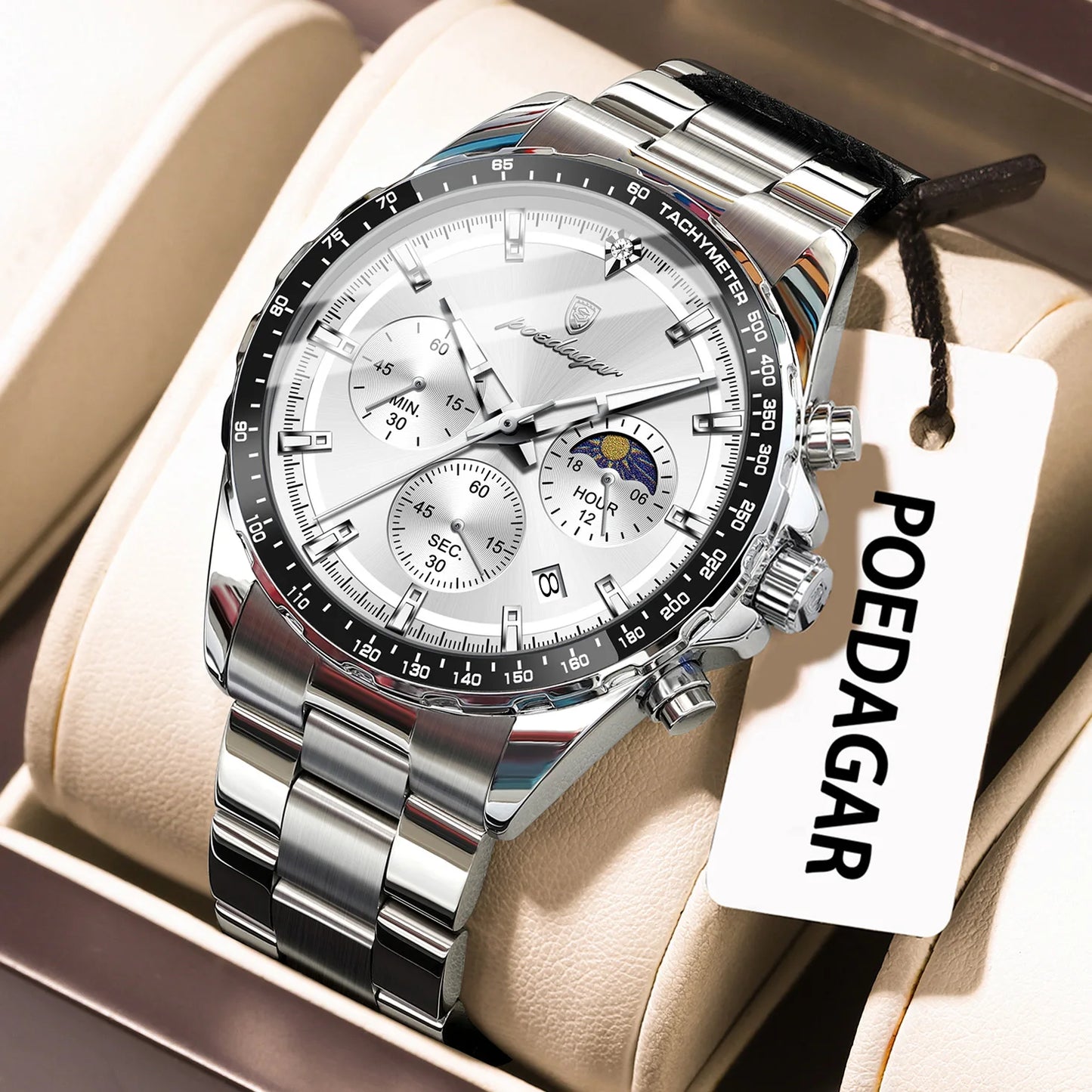 Men’s POEDAGAR Waterproof Stainless Steel Watch