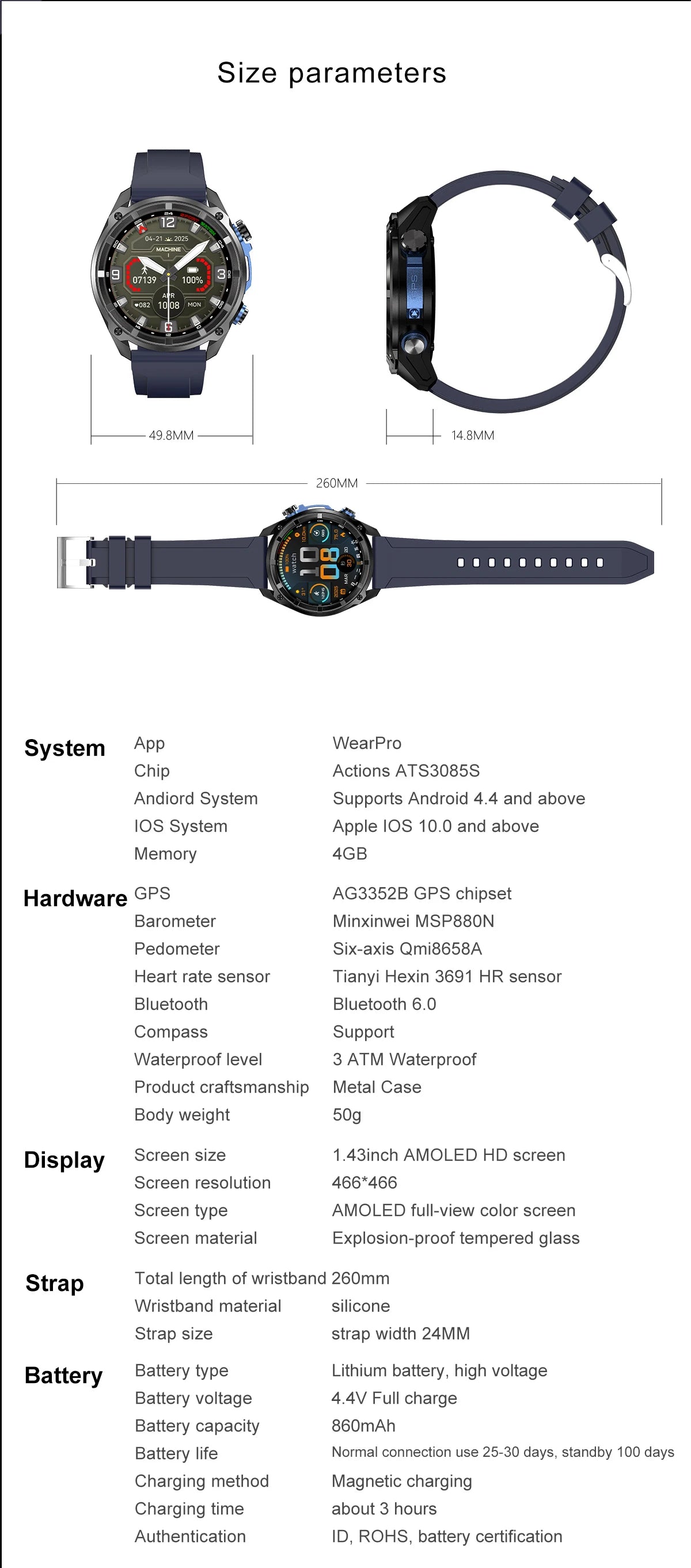 ALM Explorer Pro GPS Smartwatch – Offline Maps, 4GB Storage & 50M Waterproof
