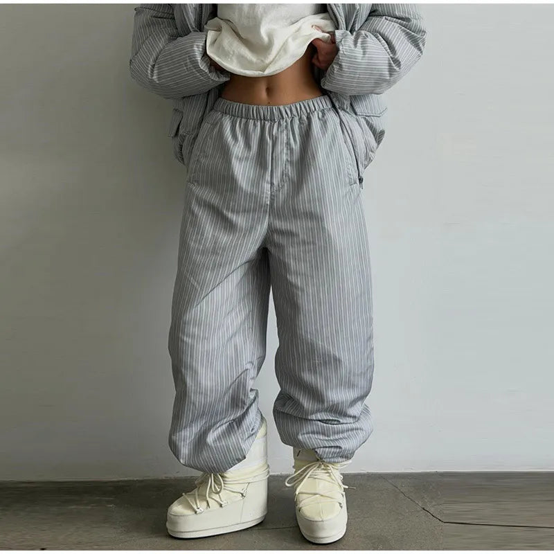 Women’s Chic Striped Hooded Puffer Co-ord Set