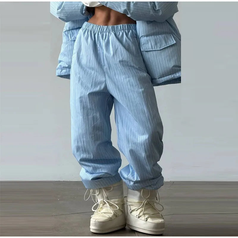 Women’s Chic Striped Hooded Puffer Co-ord Set