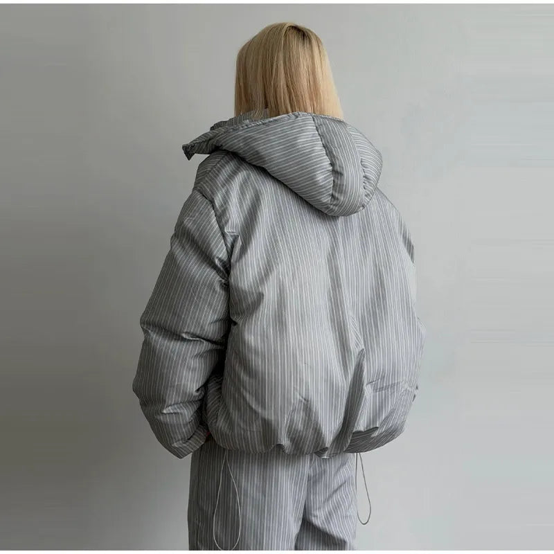 Women’s Chic Striped Hooded Puffer Co-ord Set