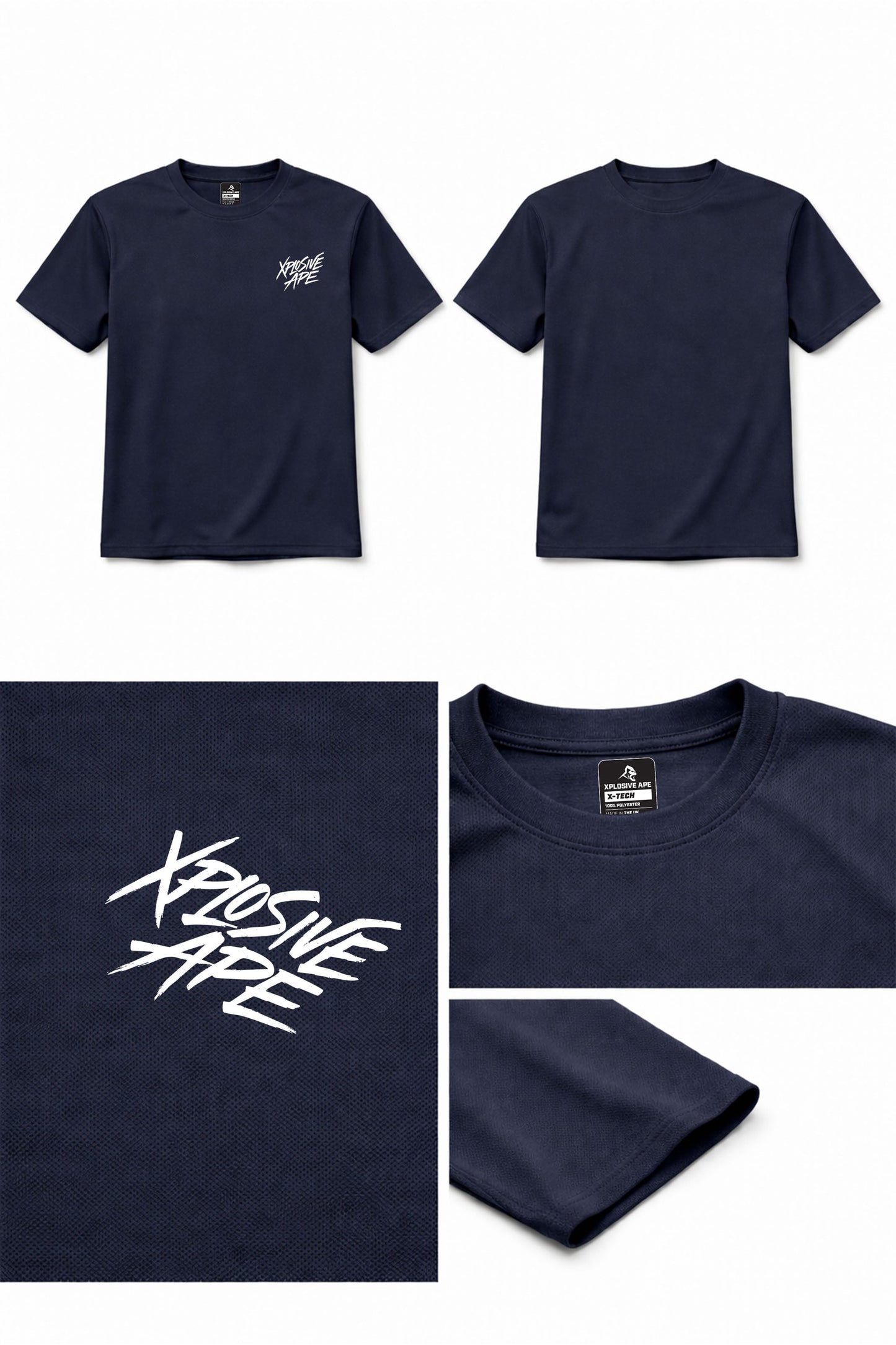 XAPE Classic Brush Script X Tech Tee - Navy