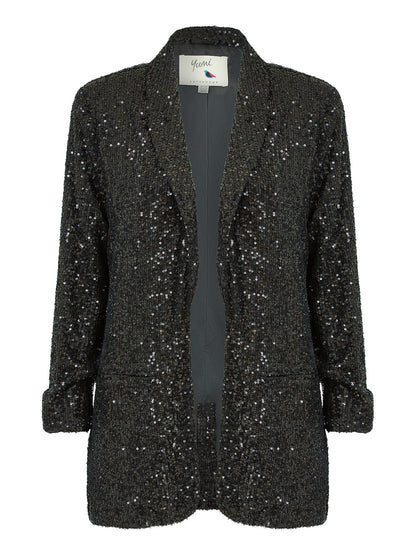Yumi Black Sequin Blazer With Pockets