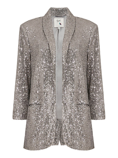 Silver Sequin Blazer With Pockets