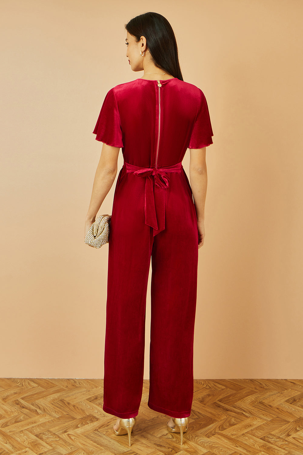 Yumi Red Jumpsuit With Angel Sleeves