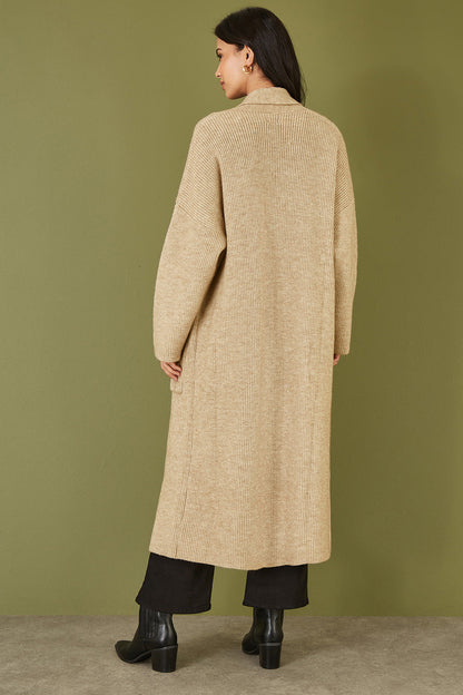 Yumi Oatmeal Knitted Maxi Cardigan With Pockets