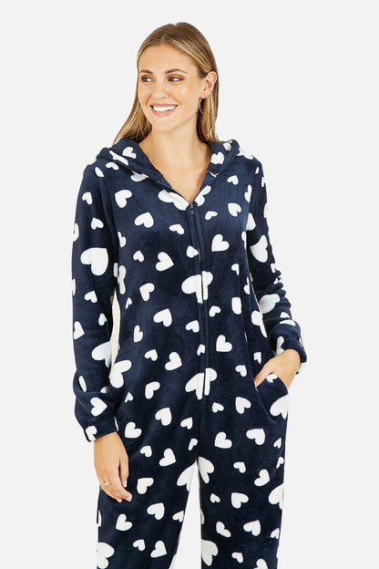 Yumi Navy Heart Super Soft Onesie With Pockets