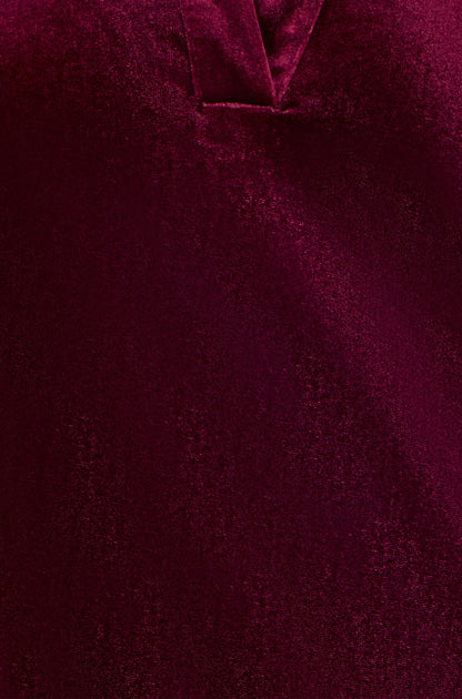 Yumi Burgundy Velvet Tunic Dress With 3/4 Sleeves