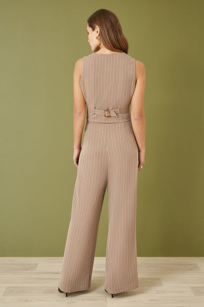Yumi Brown Pinstripe Sustainable Cotton And Ramie Waist Coat Vest