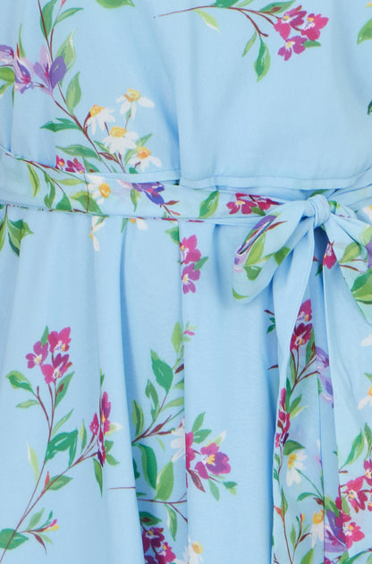 Yumi Blue Floral Print Midi Skater Dress