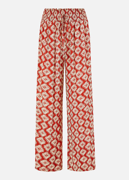 Yumi Red Geo Print Relaxed Fit Trousers