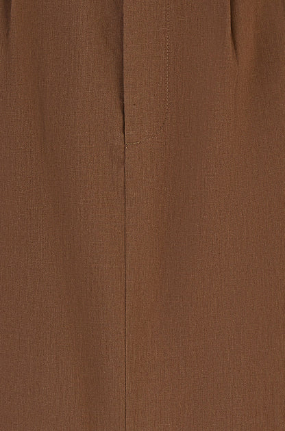 Yumi Brown Cotton Midi Skirt With Belt And Split Hem
