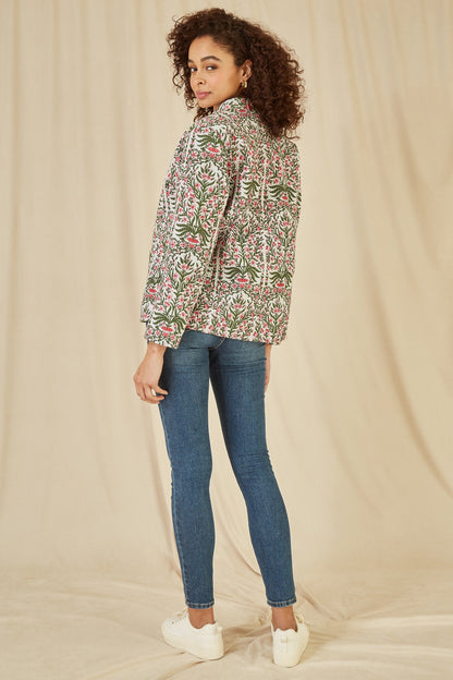 Yumi Pink Floral Print Reversible Cotton Quilted Jacket