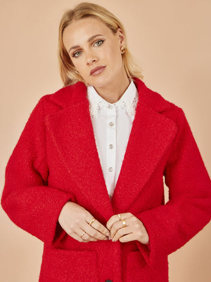 Yumi Red Boucle Long Line Coat