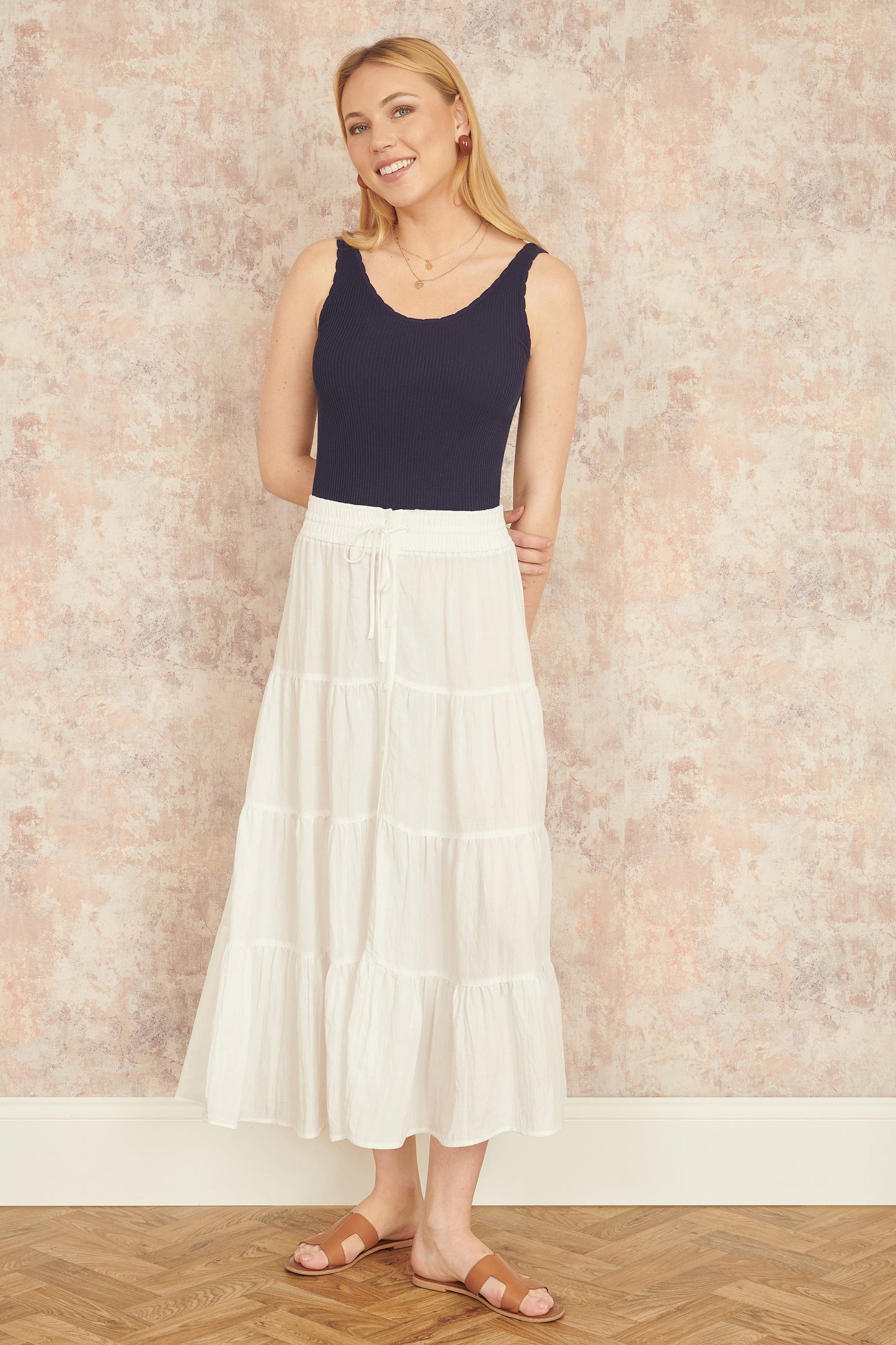 Yumi White Midi Boho Skirt