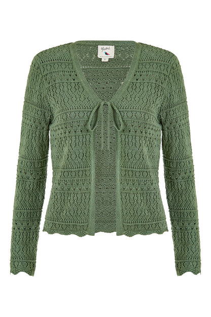 Yumi Green Crochet Tie Front Cardigan