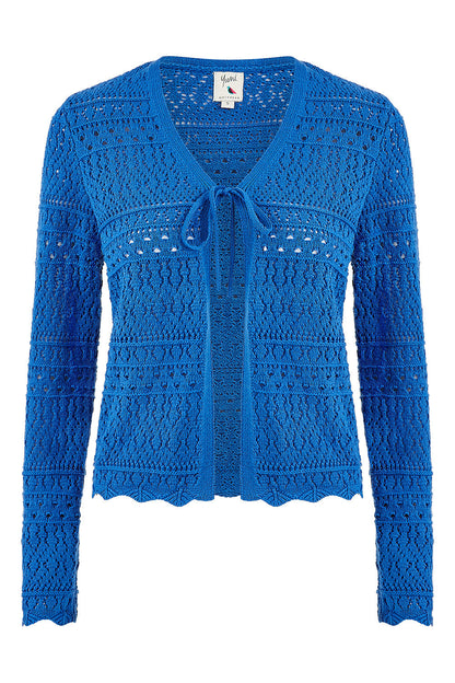 Yumi Blue Crochet Tie Front Cardigan