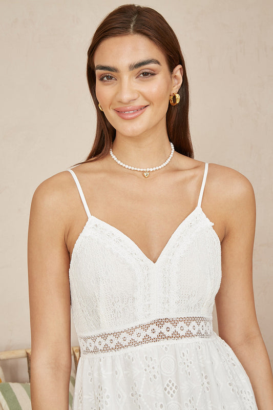 Yumi White Tiered Maxi Dress With Ruched Back