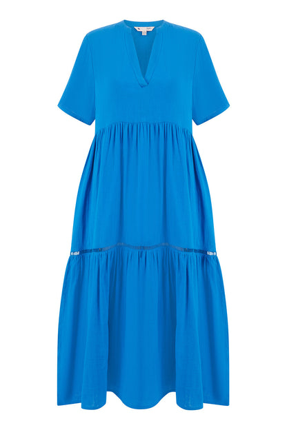 Yumi Blue Double Cotton Long Kaftan