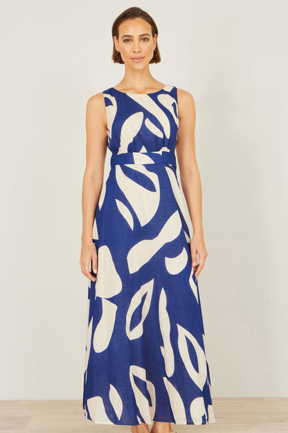 Yumi Navy Abstract Maxi Dress With Tie Back